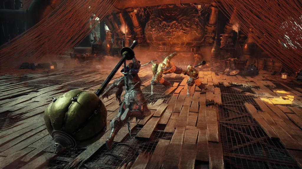 Soul swings a huge Phantom Edge hammer at an enemy in Phantom Blade Zero